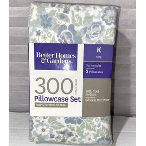 Better Homes Pillowcase King Beautiful Blue Floral Soft Cool Surface 100% Cotton